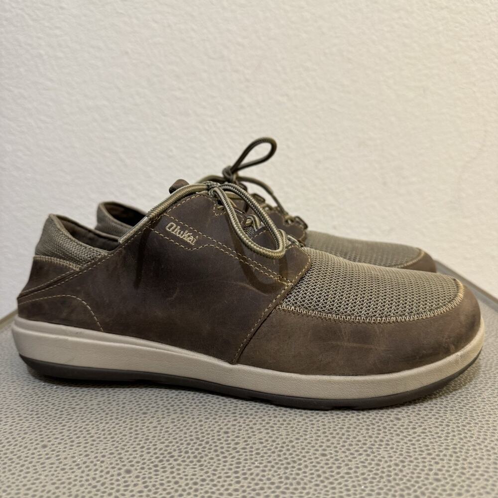 Olukai Makia Lace Up Shoes Men's Brown Leather Nylon Lace-up - US 9 / 42